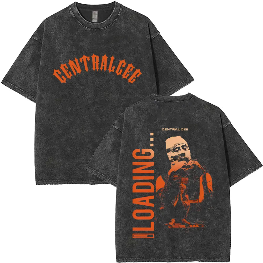 Washed Vintage Rapper Central Cee Face Graphic T-shirt Men Women Hip Hop Fashion Pop Music T Shirts Men's Casual Cotton T-shirts