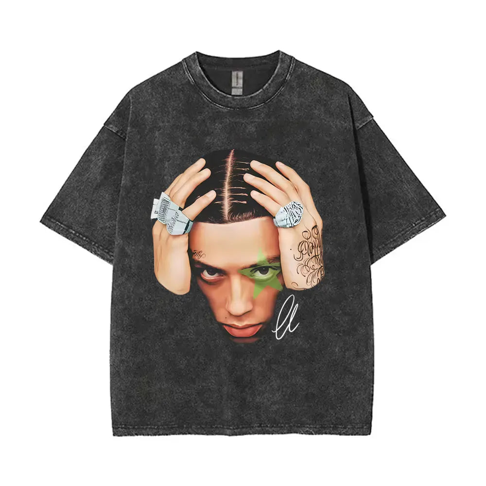 Washed Vintage Rapper Central Cee Face Graphic T-shirt Men Women Hip Hop Fashion Pop Music T Shirts Men's Casual Cotton T-shirts