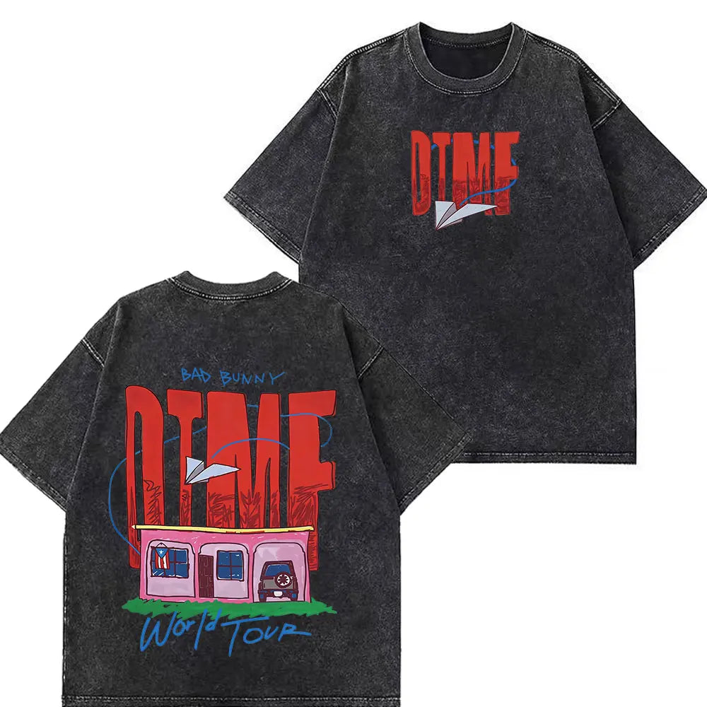 Rapper Bad Bunny Tour 2026 Debi Tirar Mas Fotos DTMF Merch Vintage Washed Tees Men Women Fashion T Shirts Cotton Casual T-shirts