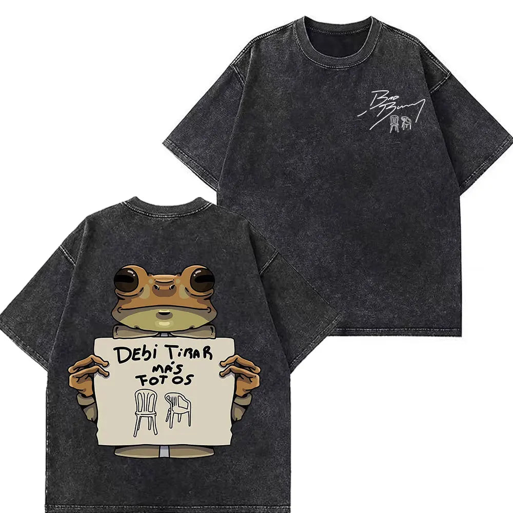 Rapper Bad Bunny Tour 2026 Debi Tirar Mas Fotos DTMF Merch Vintage Washed Tees Men Women Fashion T Shirts Cotton Casual T-shirts