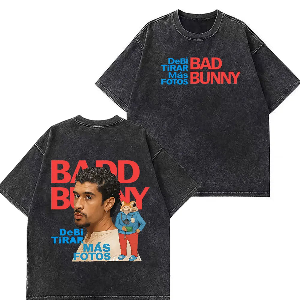 Rapper Bad Bunny Tour 2026 Debi Tirar Mas Fotos DTMF Merch Vintage Washed Tees Men Women Fashion T Shirts Cotton Casual T-shirts