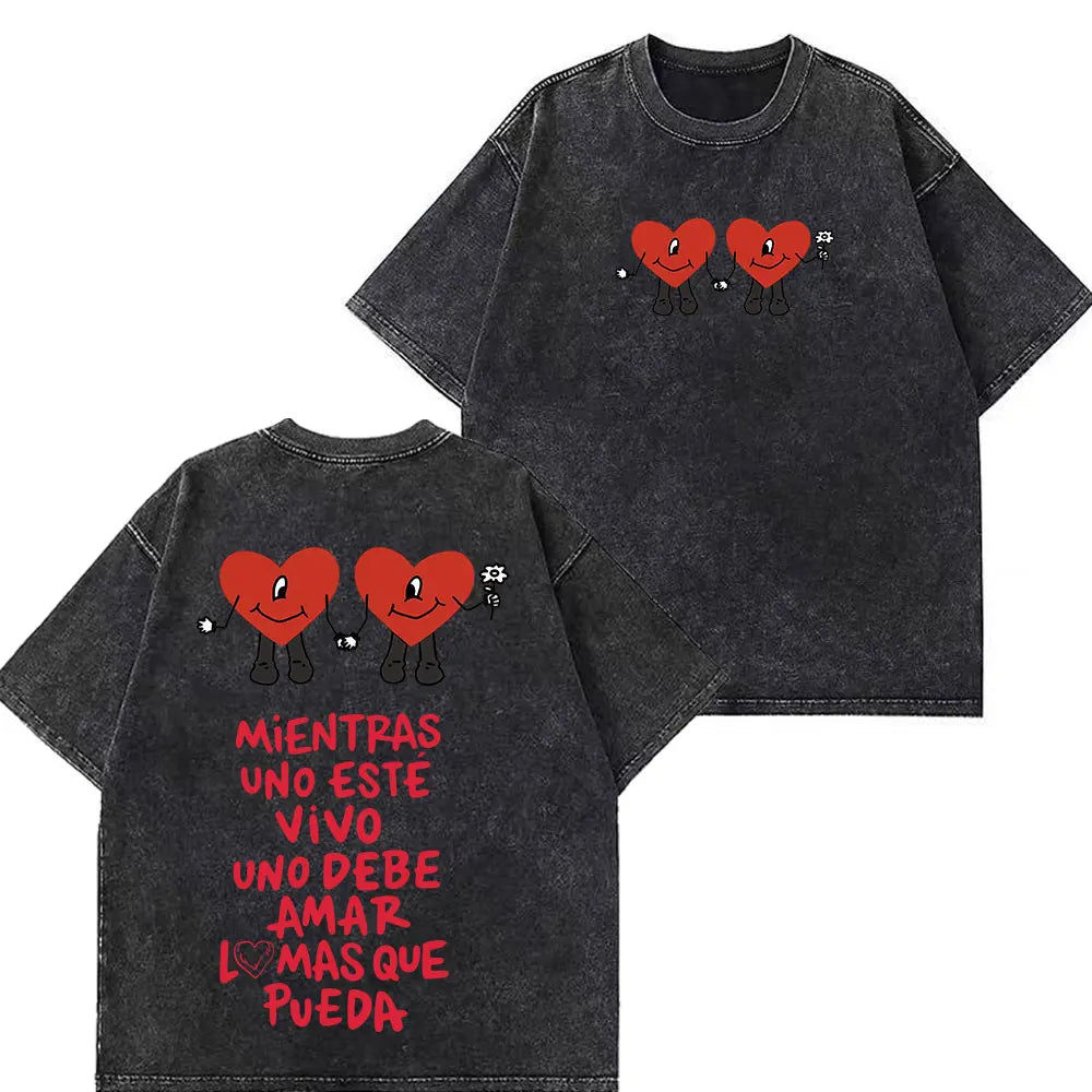 Rapper Bad Bunny Tour 2026 Debi Tirar Mas Fotos DTMF Merch Vintage Washed Tees Men Women Fashion T Shirts Cotton Casual T-shirts