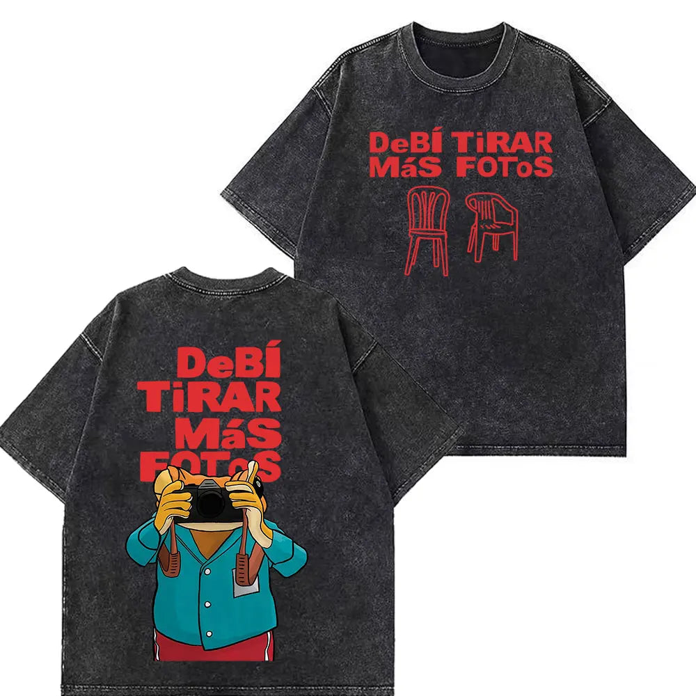 Rapper Bad Bunny Tour 2026 Debi Tirar Mas Fotos DTMF Merch Vintage Washed Tees Men Women Fashion T Shirts Cotton Casual T-shirts