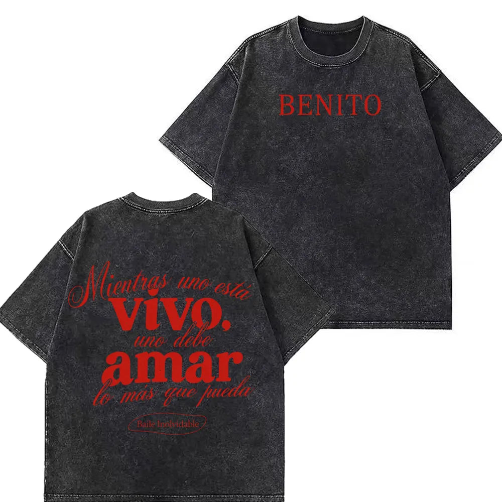 Rapper Bad Bunny Tour 2026 Debi Tirar Mas Fotos DTMF Merch Vintage Washed Tees Men Women Fashion T Shirts Cotton Casual T-shirts