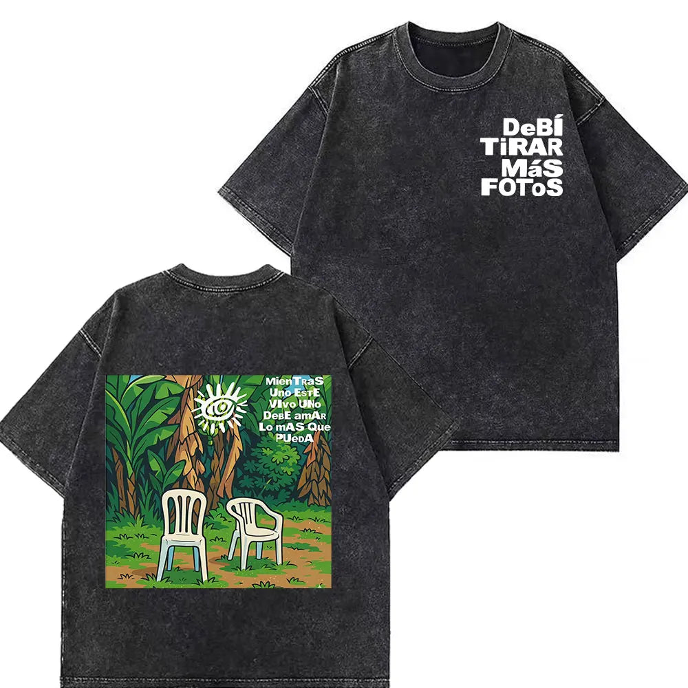 Rapper Bad Bunny Tour 2026 Debi Tirar Mas Fotos DTMF Merch Vintage Washed Tees Men Women Fashion T Shirts Cotton Casual T-shirts