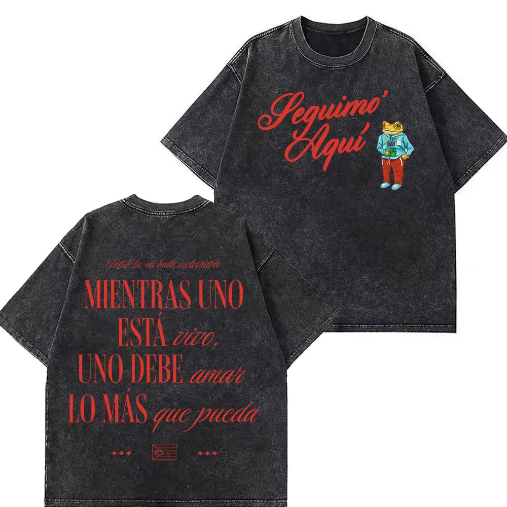 Rapper Bad Bunny Tour 2026 Debi Tirar Mas Fotos DTMF Merch Vintage Washed Tees Men Women Fashion T Shirts Cotton Casual T-shirts