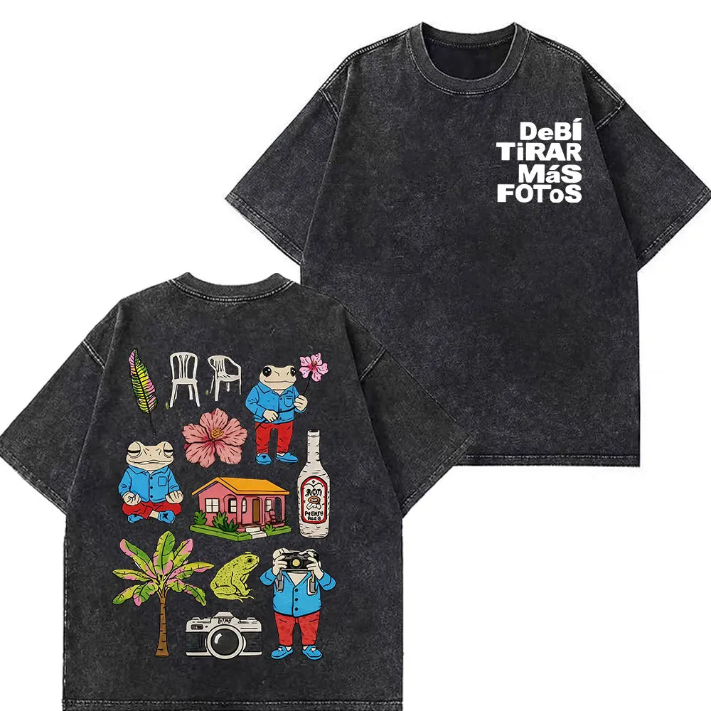 Rapper Bad Bunny Tour 2026 Debi Tirar Mas Fotos DTMF Merch Vintage Washed Tees Men Women Fashion T Shirts Cotton Casual T-shirts