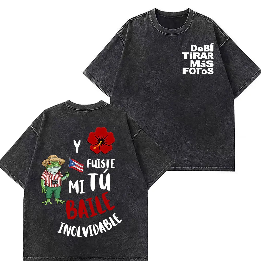 Rapper Bad Bunny Tour 2026 Debi Tirar Mas Fotos DTMF Merch Vintage Washed Tees Men Women Fashion T Shirts Cotton Casual T-shirts