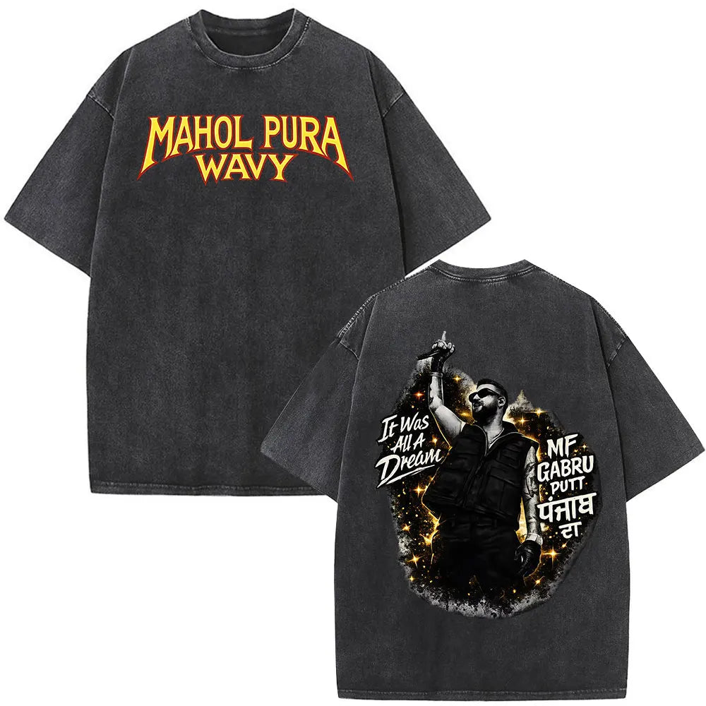 Rapper Karan Aujla Tour Graphic Vintage Washed Tees Men Women Fashion Hip-hop T Shirts Loose Casual Cotton Gothic Punk T-shirts