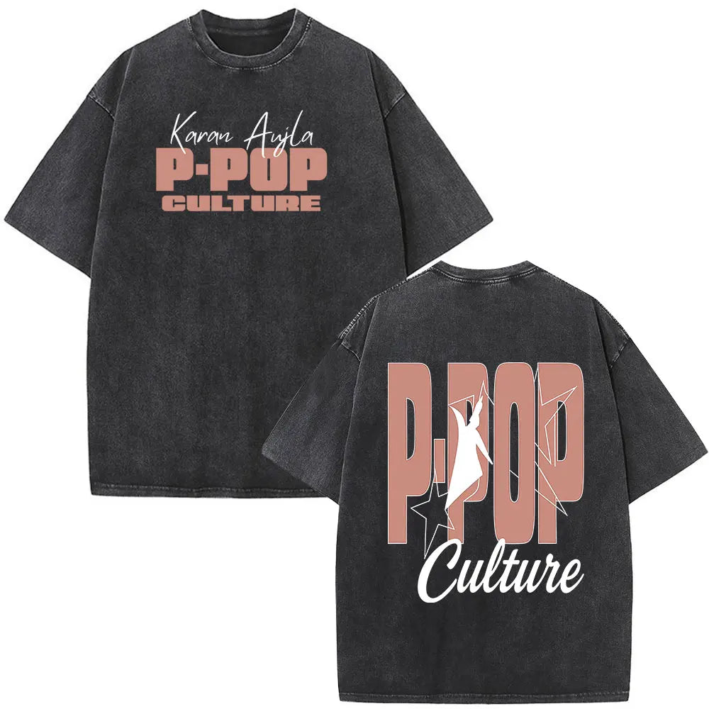 Rapper Karan Aujla Tour Graphic Vintage Washed Tees Men Women Fashion Hip-hop T Shirts Loose Casual Cotton Gothic Punk T-shirts