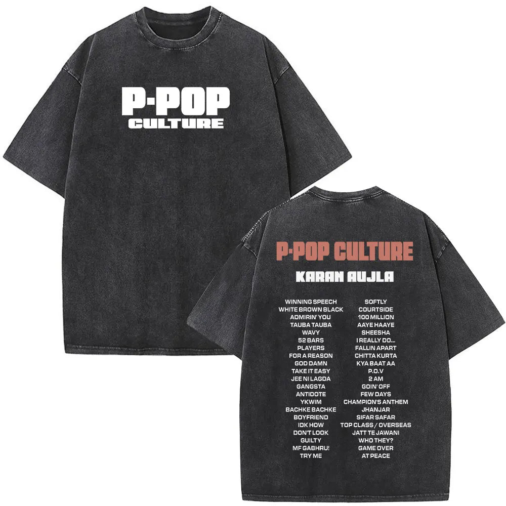 Rapper Karan Aujla Tour Graphic Vintage Washed Tees Men Women Fashion Hip-hop T Shirts Loose Casual Cotton Gothic Punk T-shirts