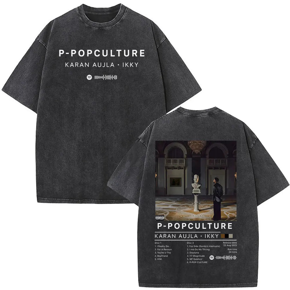 Rapper Karan Aujla Tour Graphic Vintage Washed Tees Men Women Fashion Hip-hop T Shirts Loose Casual Cotton Gothic Punk T-shirts