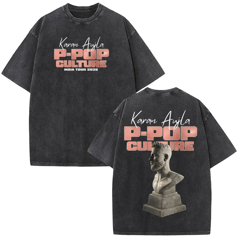 Rapper Karan Aujla Tour Graphic Vintage Washed Tees Men Women Fashion Hip-hop T Shirts Loose Casual Cotton Gothic Punk T-shirts