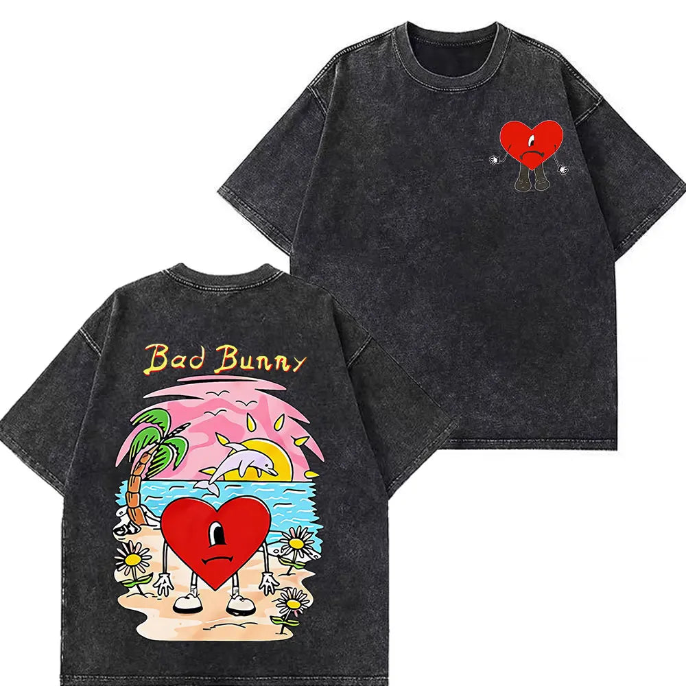 Rapper Bad Bunny Tour 2026 Debi Tirar Mas Fotos DTMF Merch Vintage Washed Tees Men Women Fashion T Shirts Cotton Casual T-shirts
