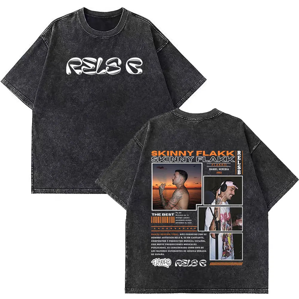 Rapper RELS B Skinny Flakk A New Star Album Merch T-shirt Men Women Fashion Hip Hop T-shirts Cotton Oversized Washed T-shirts