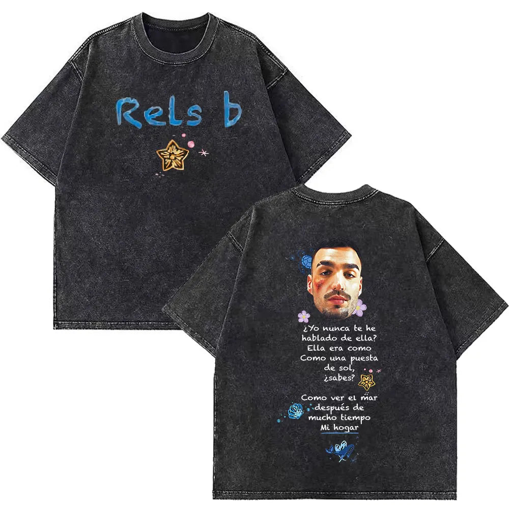 Rapper RELS B Skinny Flakk A New Star Album Merch T-shirt Men Women Fashion Hip Hop T-shirts Cotton Oversized Washed T-shirts