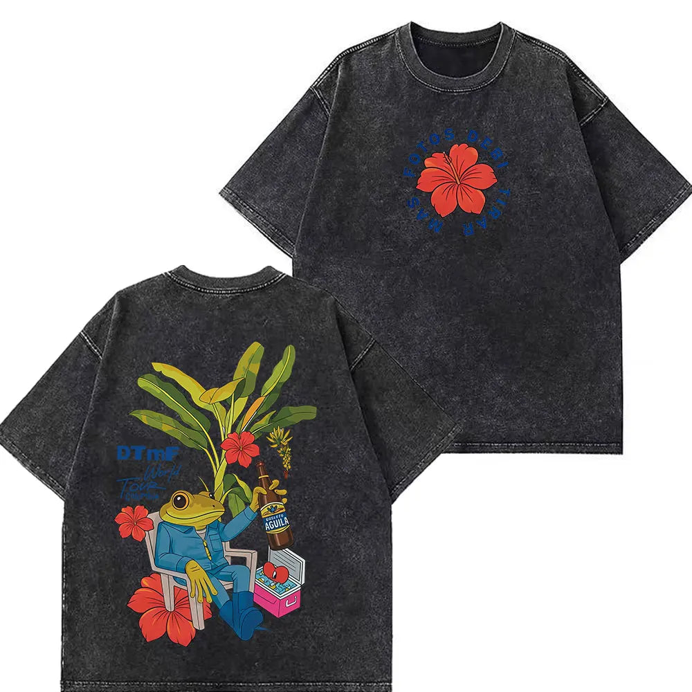 Rapper Bad Bunny Tour 2026 Debi Tirar Mas Fotos DTMF Merch Vintage Washed Tees Men Women Fashion T Shirts Cotton Casual T-shirts