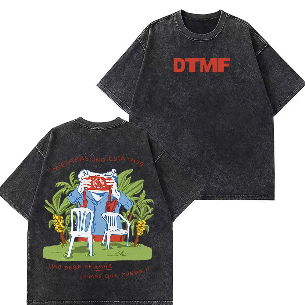 Rapper Bad Bunny Tour 2026 Debi Tirar Mas Fotos DTMF Merch Vintage Washed Tees Men Women Fashion T Shirts Cotton Casual T-shirts