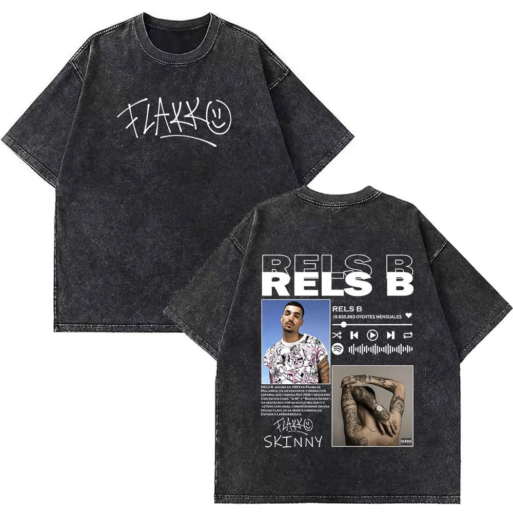 Rapper RELS B Skinny Flakk A New Star Album Merch T-shirt Men Women Fashion Hip Hop T-shirts Cotton Oversized Washed T-shirts