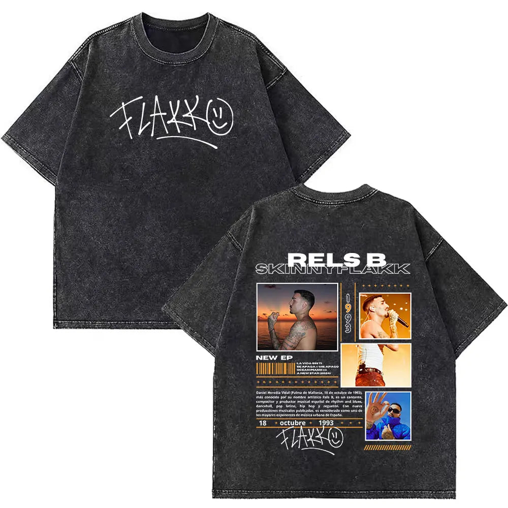 Rapper RELS B Skinny Flakk A New Star Album Merch T-shirt Men Women Fashion Hip Hop T-shirts Cotton Oversized Washed T-shirts