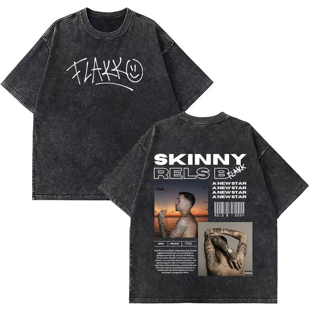 Rapper RELS B Skinny Flakk A New Star Album Merch T-shirt Men Women Fashion Hip Hop T-shirts Cotton Oversized Washed T-shirts