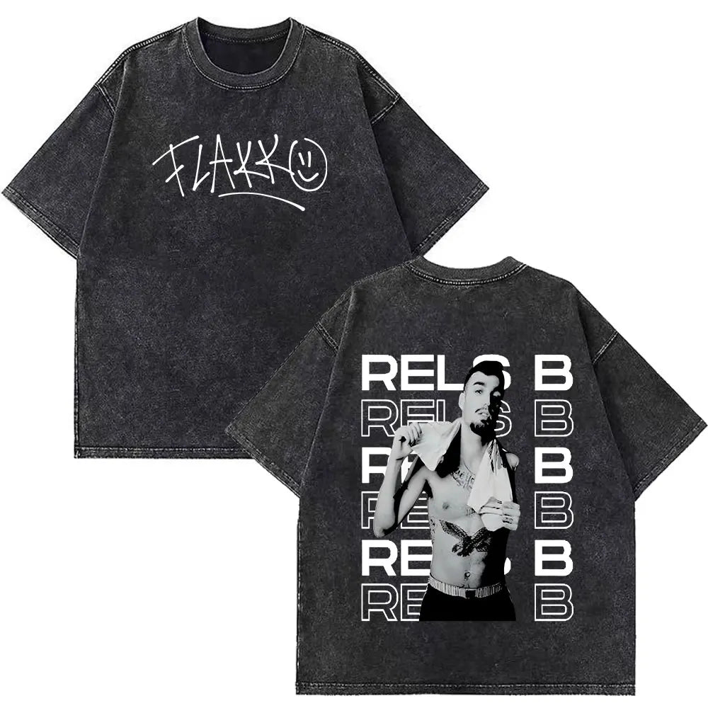 Rapper RELS B Skinny Flakk A New Star Album Merch T-shirt Men Women Fashion Hip Hop T-shirts Cotton Oversized Washed T-shirts