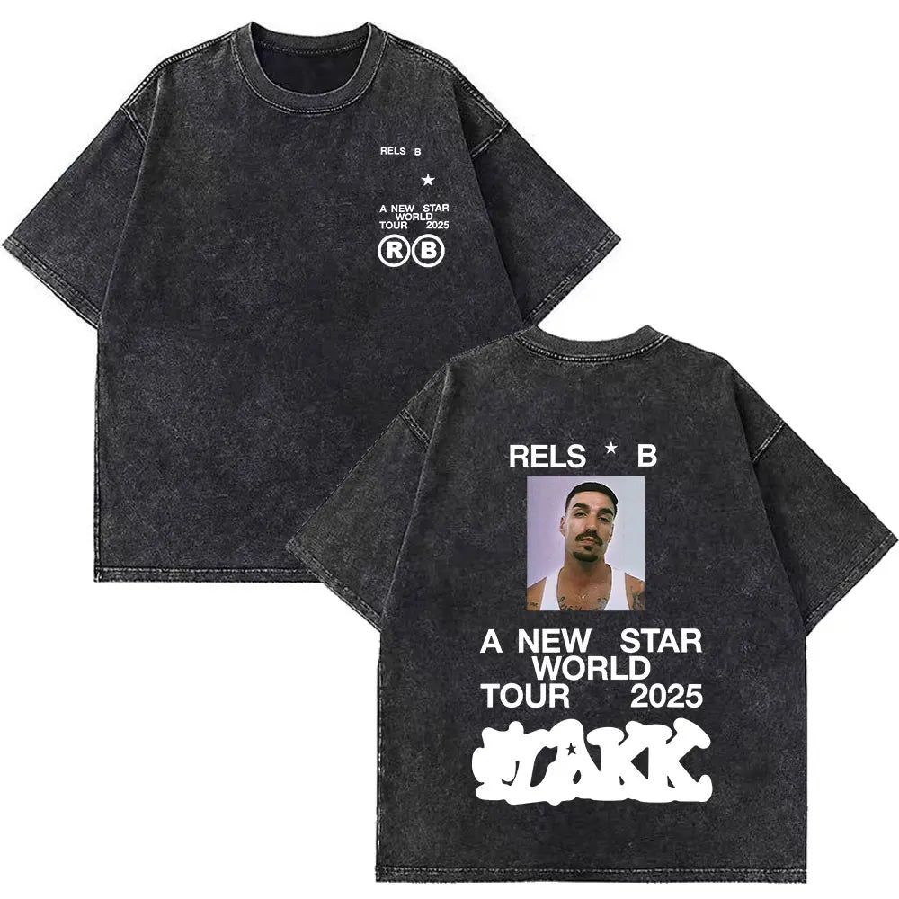 Rapper RELS B Skinny Flakk A New Star Album Merch T-shirt Men Women Fashion Hip Hop T-shirts Cotton Oversized Washed T-shirts
