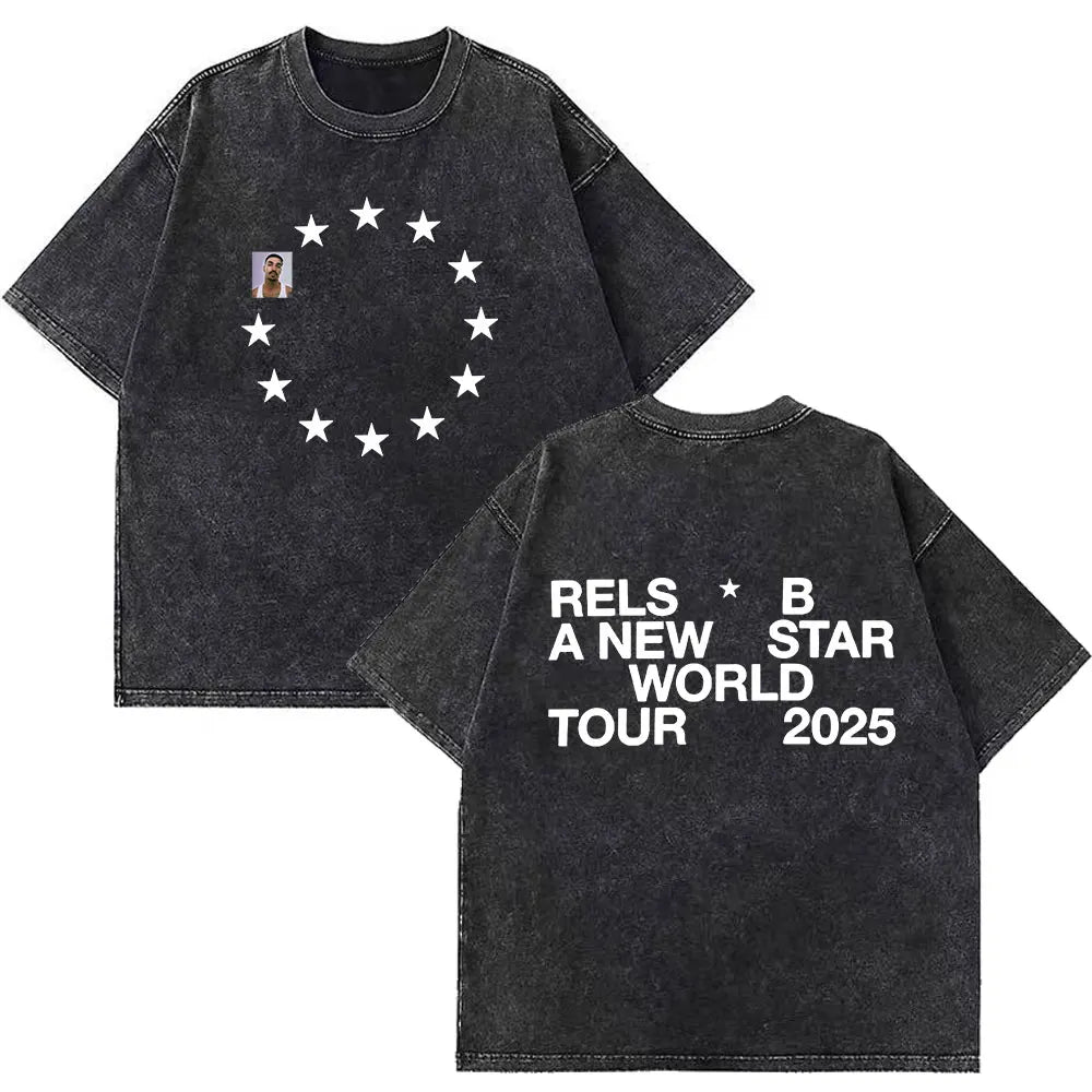 Rapper RELS B Skinny Flakk A New Star Album Merch T-shirt Men Women Fashion Hip Hop T-shirts Cotton Oversized Washed T-shirts