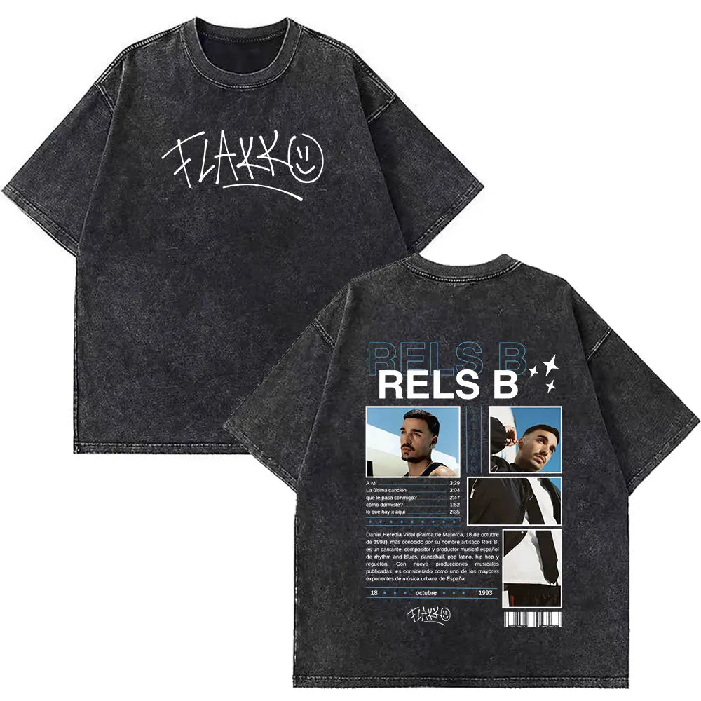 Rapper RELS B Skinny Flakk A New Star Album Merch T-shirt Men Women Fashion Hip Hop T-shirts Cotton Oversized Washed T-shirts