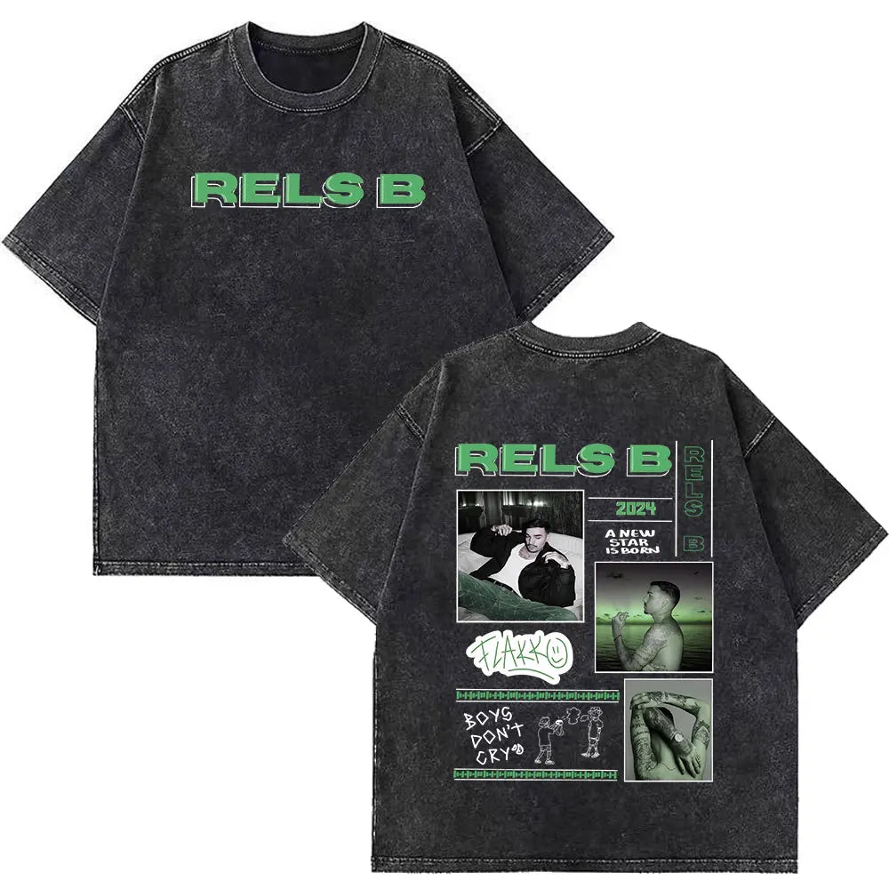 Rapper RELS B Skinny Flakk A New Star Album Merch T-shirt Men Women Fashion Hip Hop T-shirts Cotton Oversized Washed T-shirts