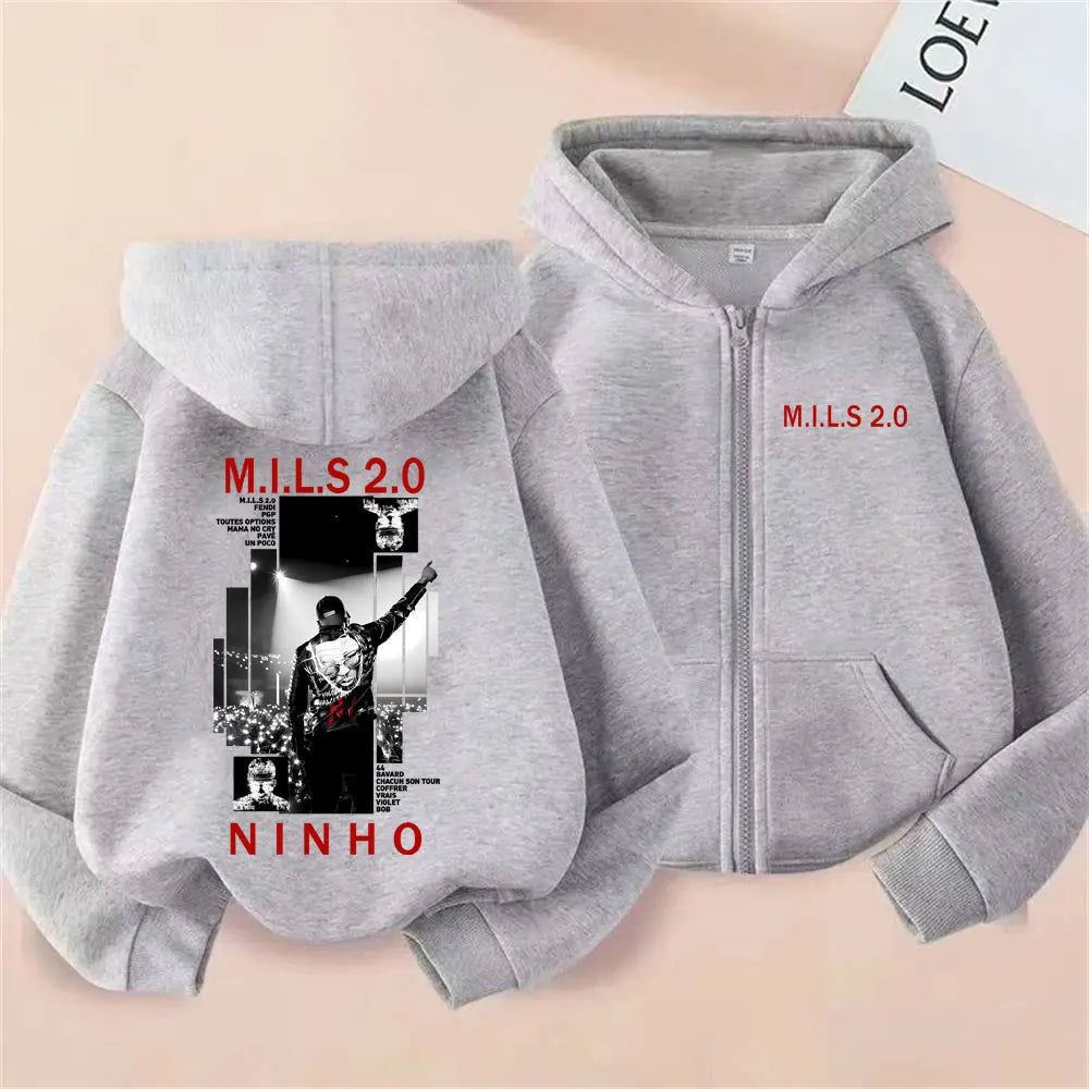 Rapper Ninho MILS 2.0 Album Graphic Zipper Hoodie Men Women Hip Hop Fashion Pop Music Hoodies Men's Vintage Casual Zip Up Jacket