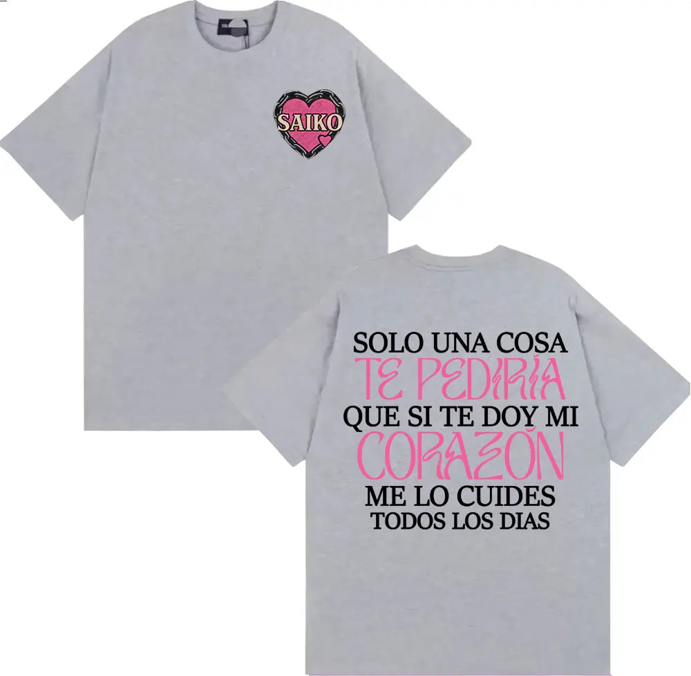 Rapper SAIKO Corazón Album Letters Print Tee Shirt Men Women Fashion Hip Hop Gothic T-shirt Cotton 100% Casual Oversized T Shirt