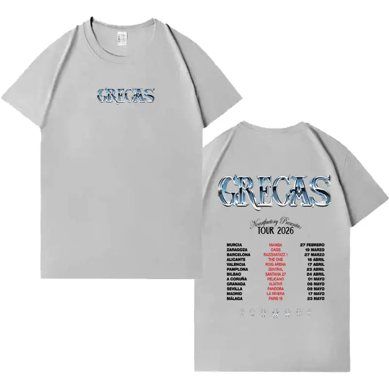 Rapper Grecas 2026 Tour Pop Graphics T-shirts Men Harajuku High Quality Oversized T-shirt Crewneck Y2K Casual Short Sleeve Tees