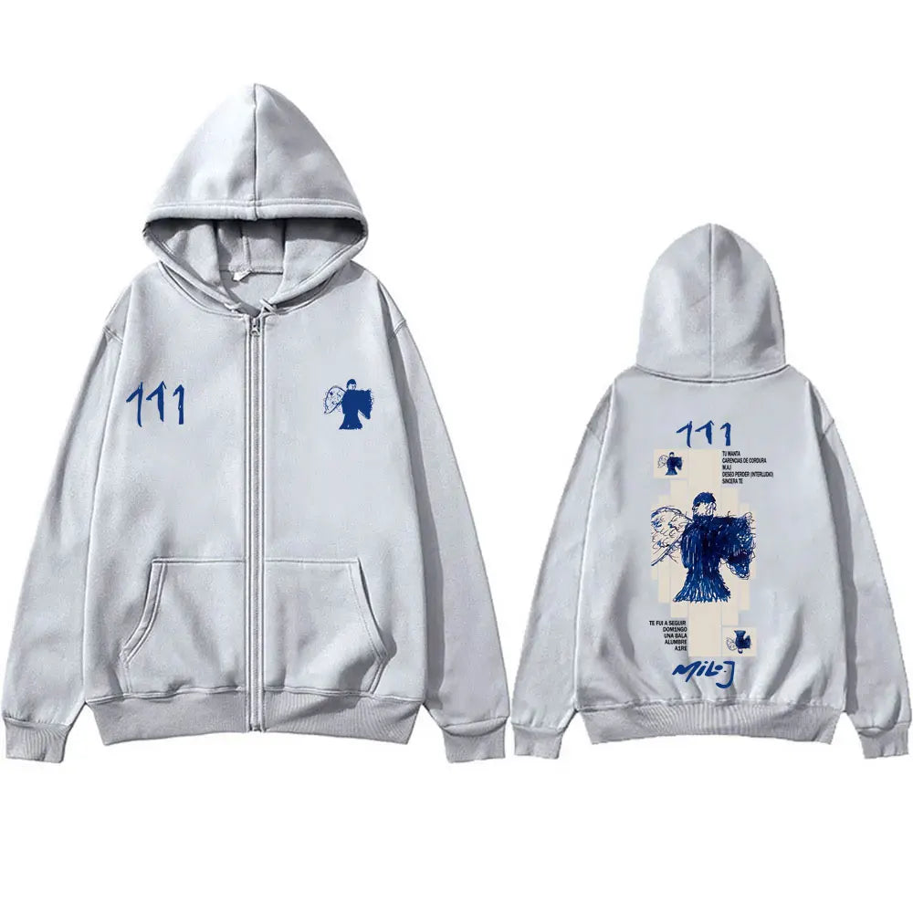 Rapper Milo J 111 Album Graphic Zipper Hoodie Men Women Hip Hop Fashion Oversized Streetwear Unisex Vintage Casual Zip Up Jacket