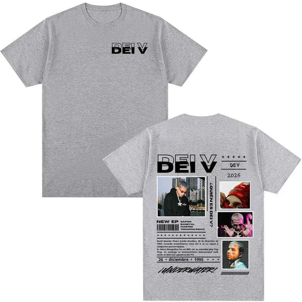 Rapper Dei V Quien Es Dei V? Tour 2025 T-shirts Men Women Vintage Hip Hop Music T-shirt Unisex O-Neck Oversized Cotton T Shirt