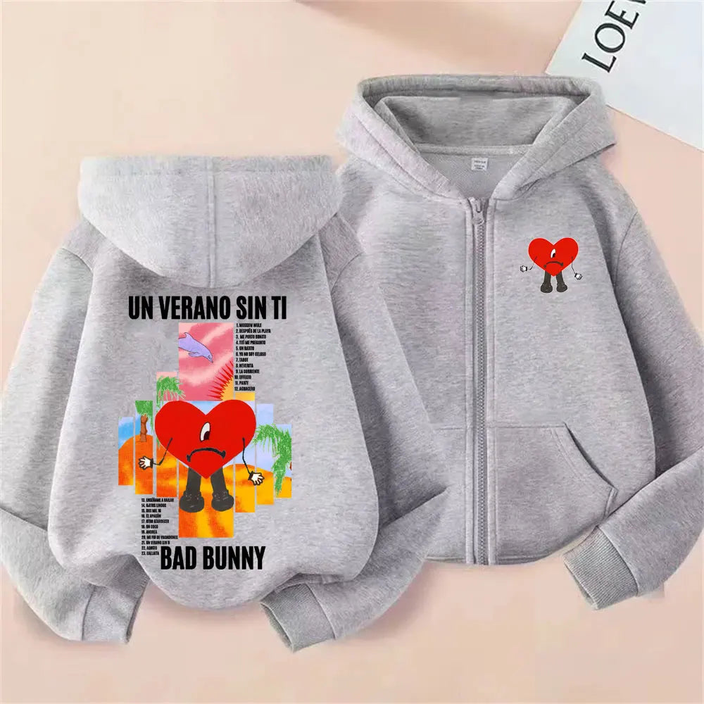 Rapper Bad Bunny Un Verano Sin Ti Album Graphic Zipper Hoodie Men Women Hip Hop Fashion Oversized Zip Up Jacket Coat Sweatshirt