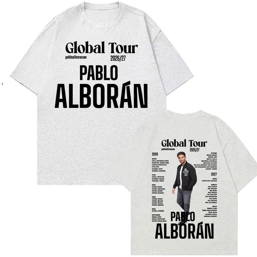 Rapper Pablo Alborán Global Tour 2026-2027 Graphic T-shirts Men Women Fashion Hip Hop Retro T Shirt Cotton 100% Oversized Tshirt