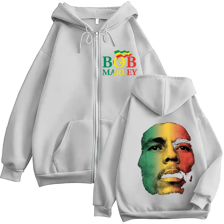 Rapper Bob Marley Album 2025 Zipper Hoodie Men's Hip Hop Fans Pullover Zip Up Sweatshirt Man Loose Fashion Coats Clothing Hoodie