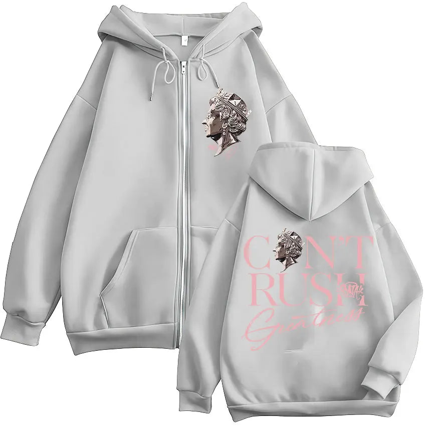 Rapper Central Cee CAN'T RUSH GREATNESS Zipper Hoodies Men Women Hip Hop Fashion Pop Music Zip Up Hooded Sweatshirts Jacket Coat