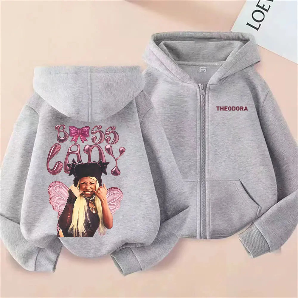 Rapper Theodora MEGA BBL Album Graphic Zipper Hoodie Men Women Hip Hop Fashion Zip Up Jacket Unisex Oversized Zip Up Sweatshirt