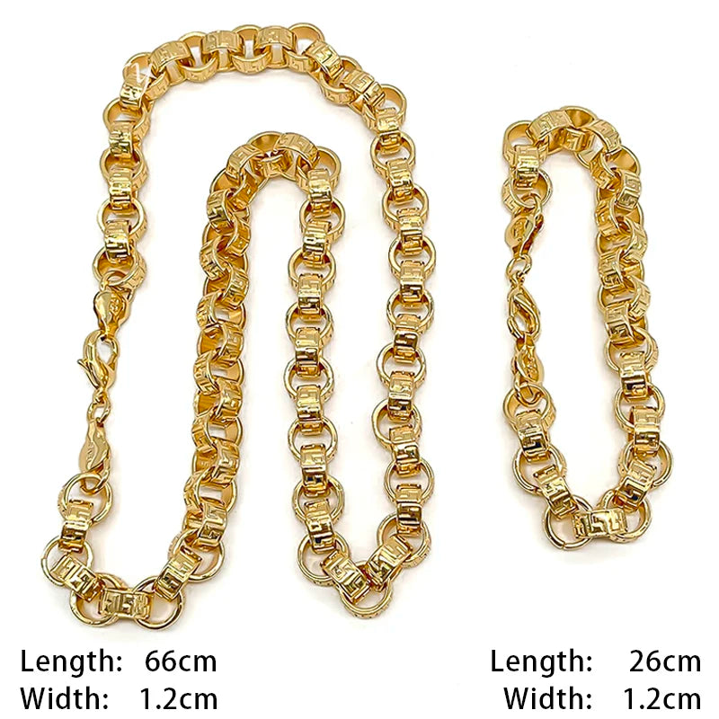 Hip Hop Original Long Linked Chain Golden Choker for Man Top Quanlity Jewelry Set Necklace Bracelet Jewellery Sets Party Gift