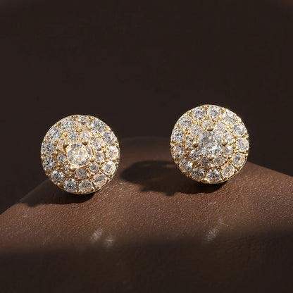 Hiphop Rock Round Copper Zirconia Stud Earrings For Men Women Silver/Gold Color Metal Crystal Earring Party Ear Jewelry Gifts