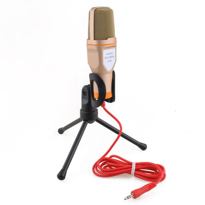 3.5mm Audio Wired Stereo Condenser Microphone With Holder Stand Clip For PC Chatting Singing Karaoke Laptop
