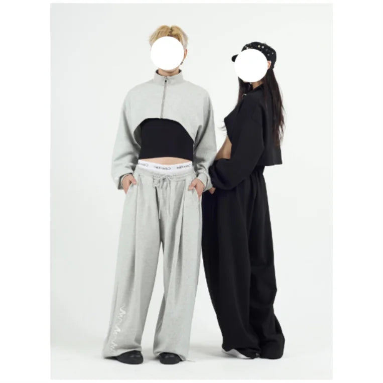 High Waist Loose Fit Ultra-Short Jazz Street Dance Sweatshirt Women's Style Navel Hip Hop Sexy Zipper Cover up Jacket