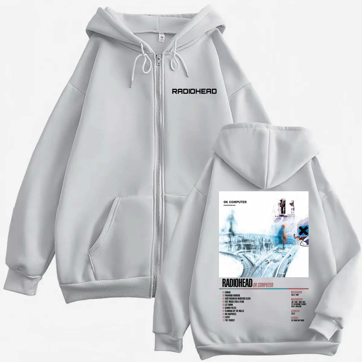 Radiohead Music Album Poster Graphic Zipper Hoodie Men's Women's Fashion Rock Zip Up Pullovers High Quality Fleece Sweatshirts