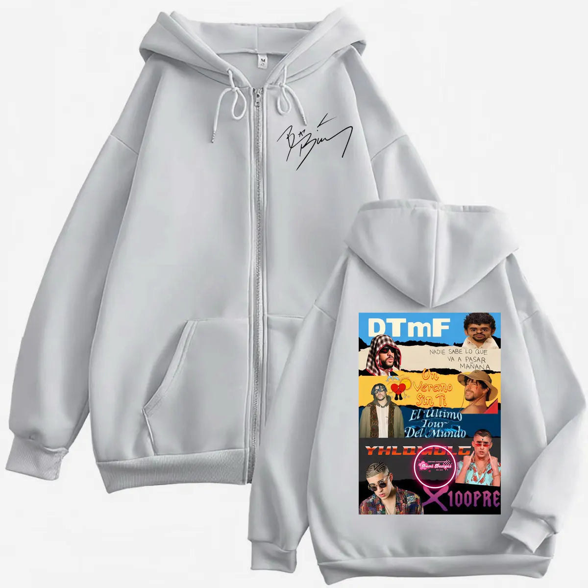 Rapper Bad Bunny Album Poster Graphic Zipper Hoodies Fashion Hip Hop Zip Up Hooded Sweatshirts Men Women Casual Loose Pullovers