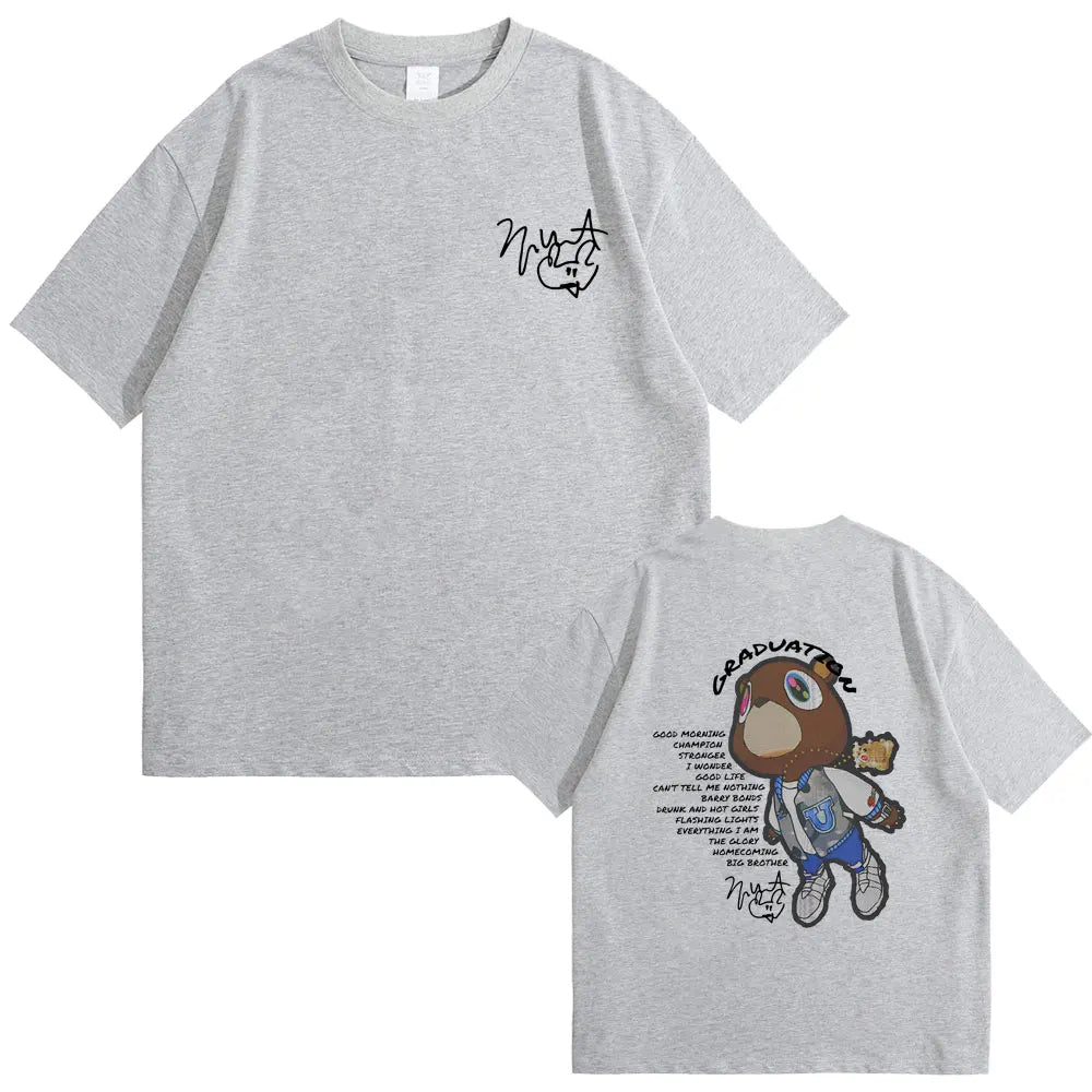 Rapper Kanye West Graduation Double Sided Graphic T-shirt Men Women Hip Hop Oversized O-collar Tshirt Male Kanye Black T Shirts