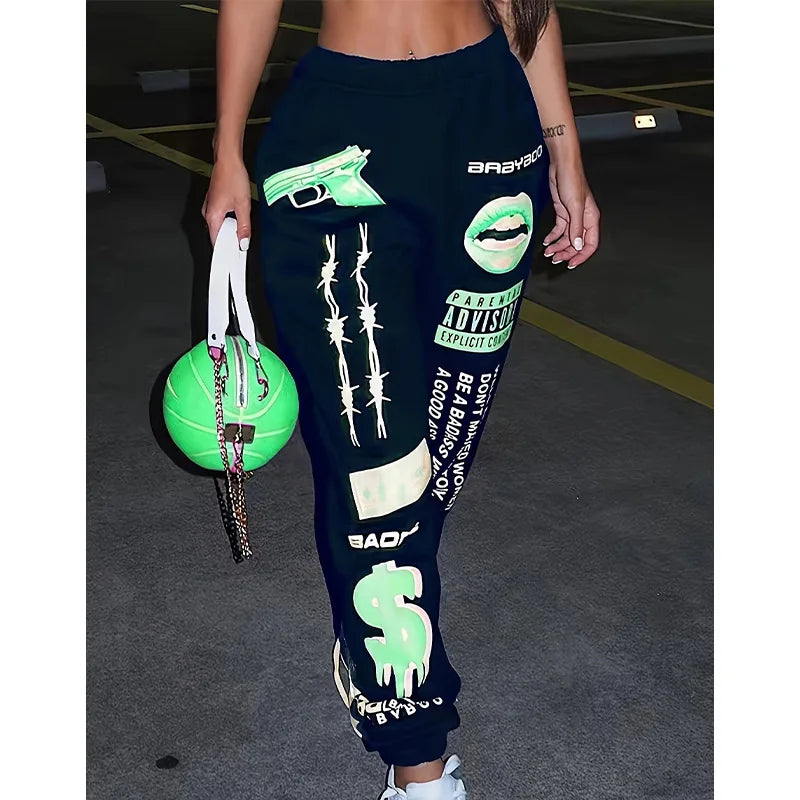 2025 New Summer Hip-hop Graphic Sweatpants Women's Jogger Trousers Harajuku High Waist Loose Casual Pants Sweatpants Women