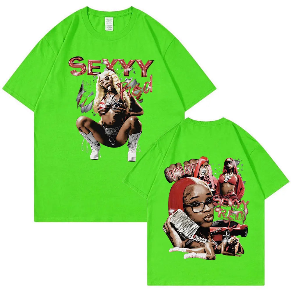 Rapper Sexyy Red Graphic T-shirt Men Women Fashion Hip Hop Oversized T Shirt Casual 100% Cotton Short Sleeve T-shirts Streetwear