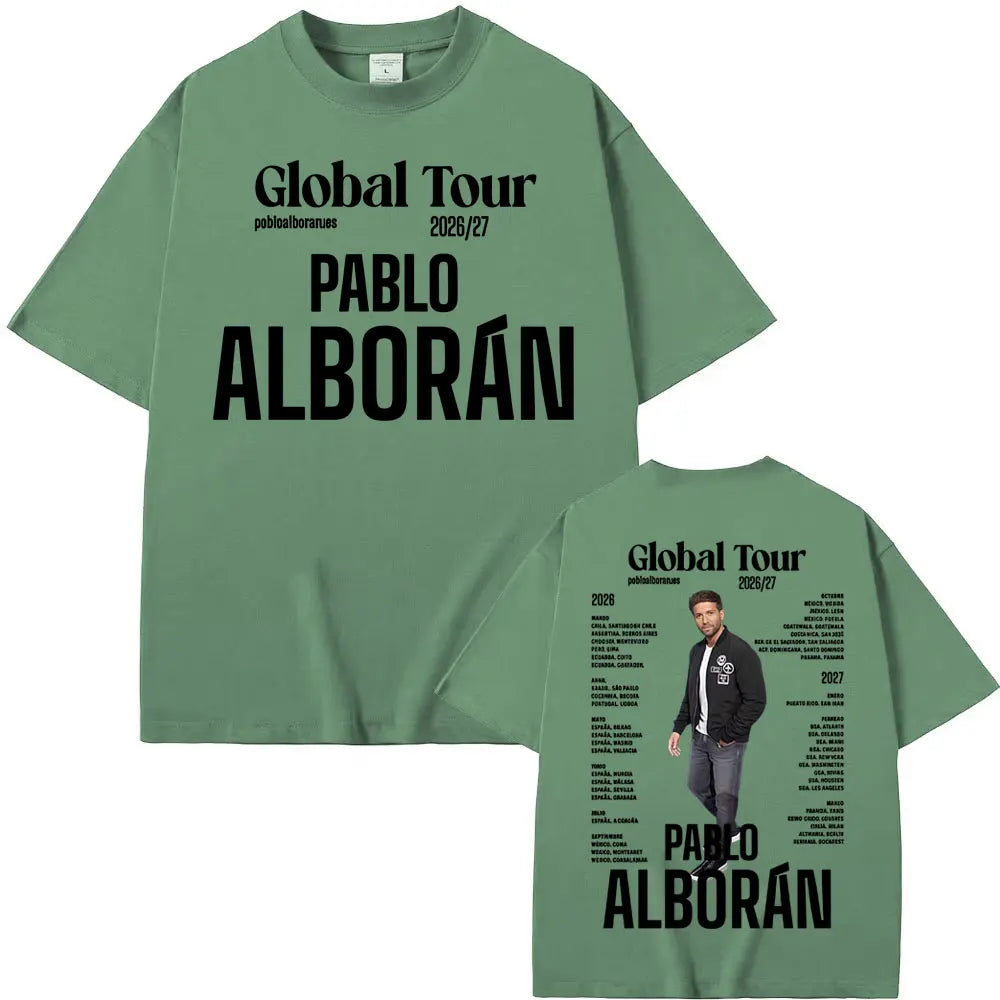 Rapper Pablo Alborán Global Tour 2026-2027 Graphic T-shirts Men Women Fashion Hip Hop Retro T Shirt Cotton 100% Oversized Tshirt